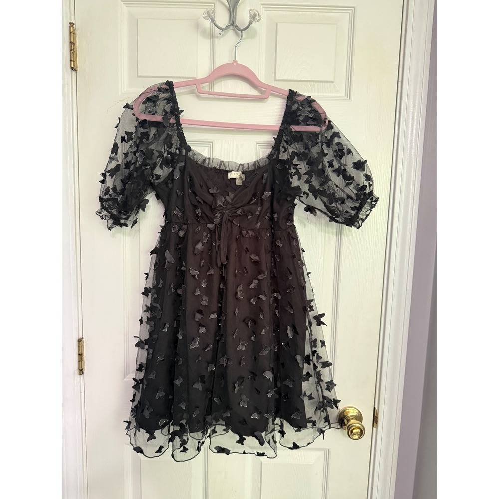 Twenty Thirty LA Black 3D Butterfly Mesh Babydoll Mini Dress Large Fairycore